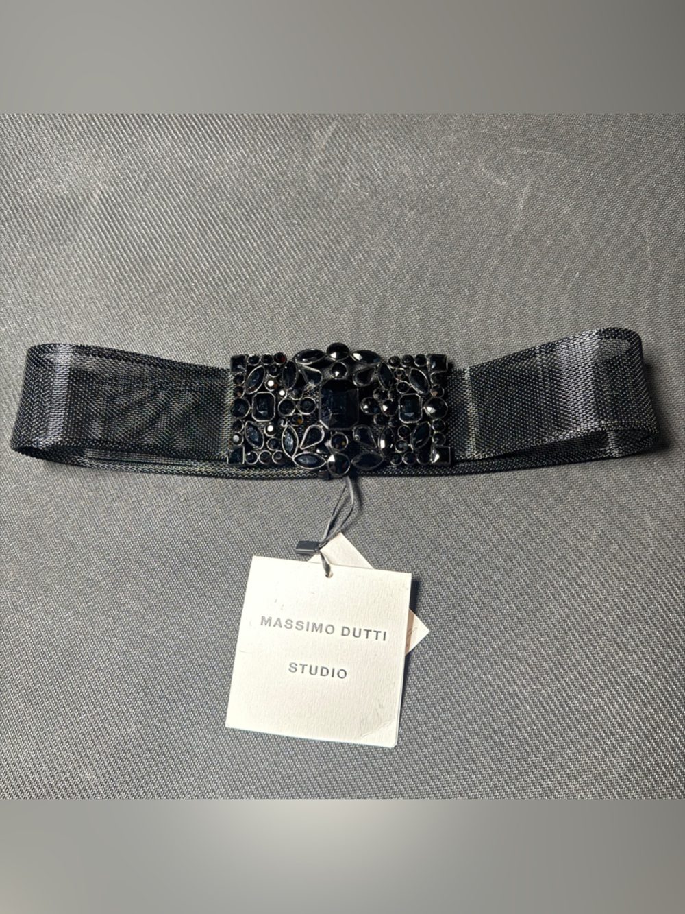 Massimo Dutti Black Jeweled  Waist Belt with Decorative Buckle